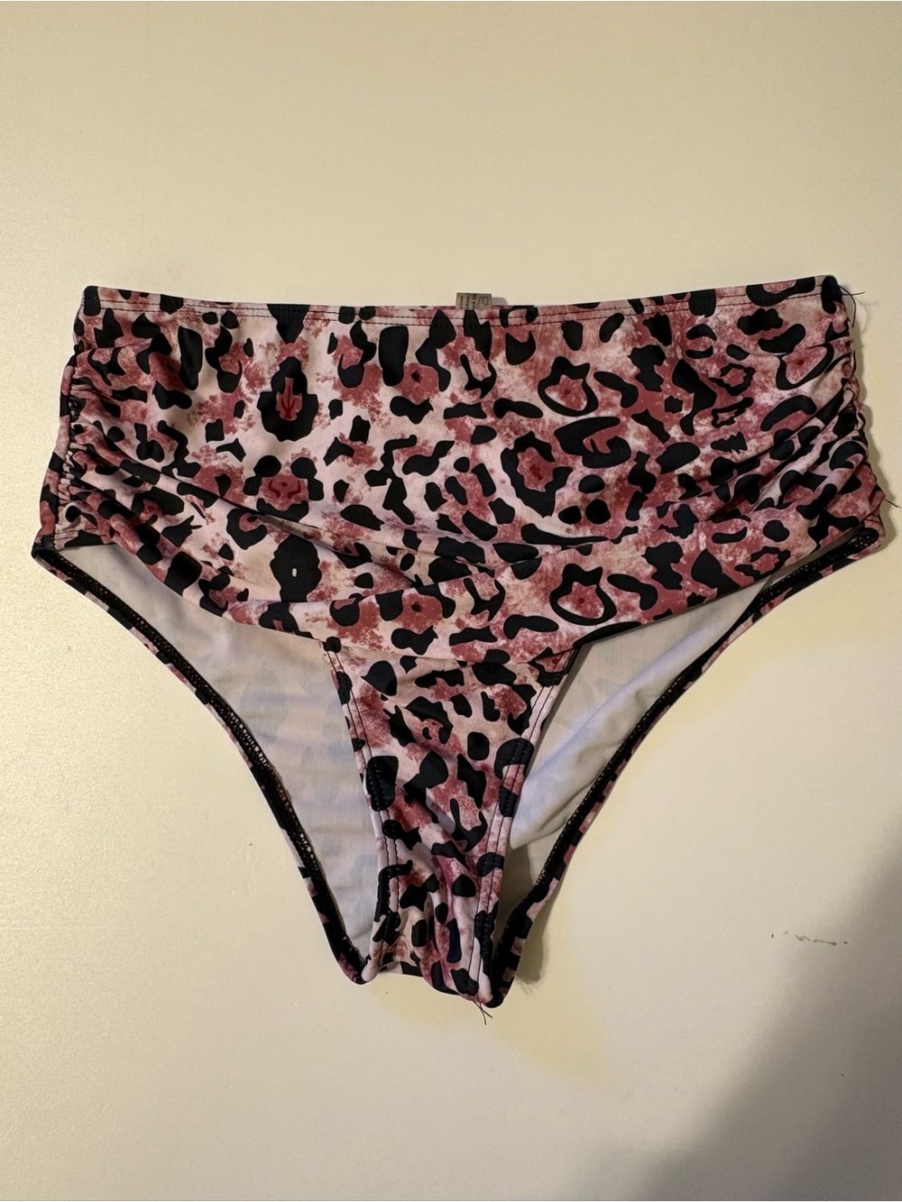 SHEIN Pink & Black Leopard-Print High-Waist Bikini Bottoms